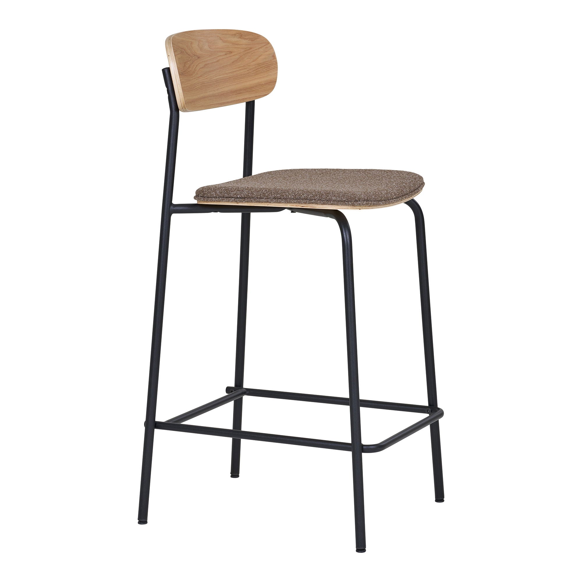 Estepona Counterhocker 2er Set – mit Holzrückenlehne, braunem Sitz und schwarzen Beinen, 42,5×49×95 cm